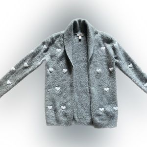 EUC Adorable Cat & Jack cardigan sweater grey with white hearts size large 10/12